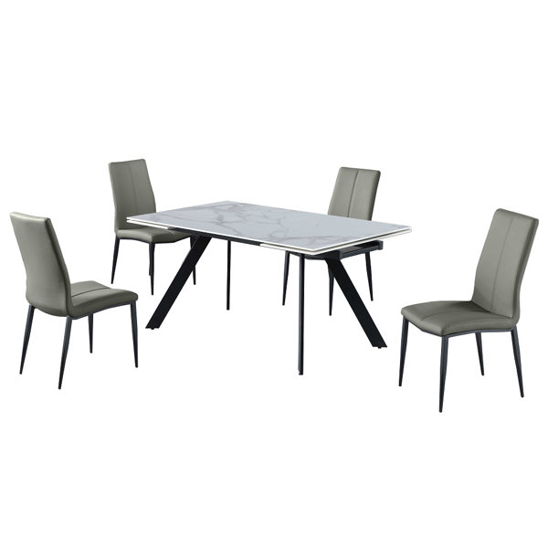 Chintaly 5Piece Dining Set w/ Extendable Ceramic Top Dining Table & 4